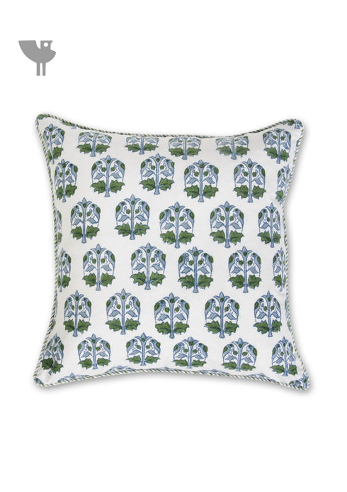 20s Cotton Cushion Cover in Floral Block Print